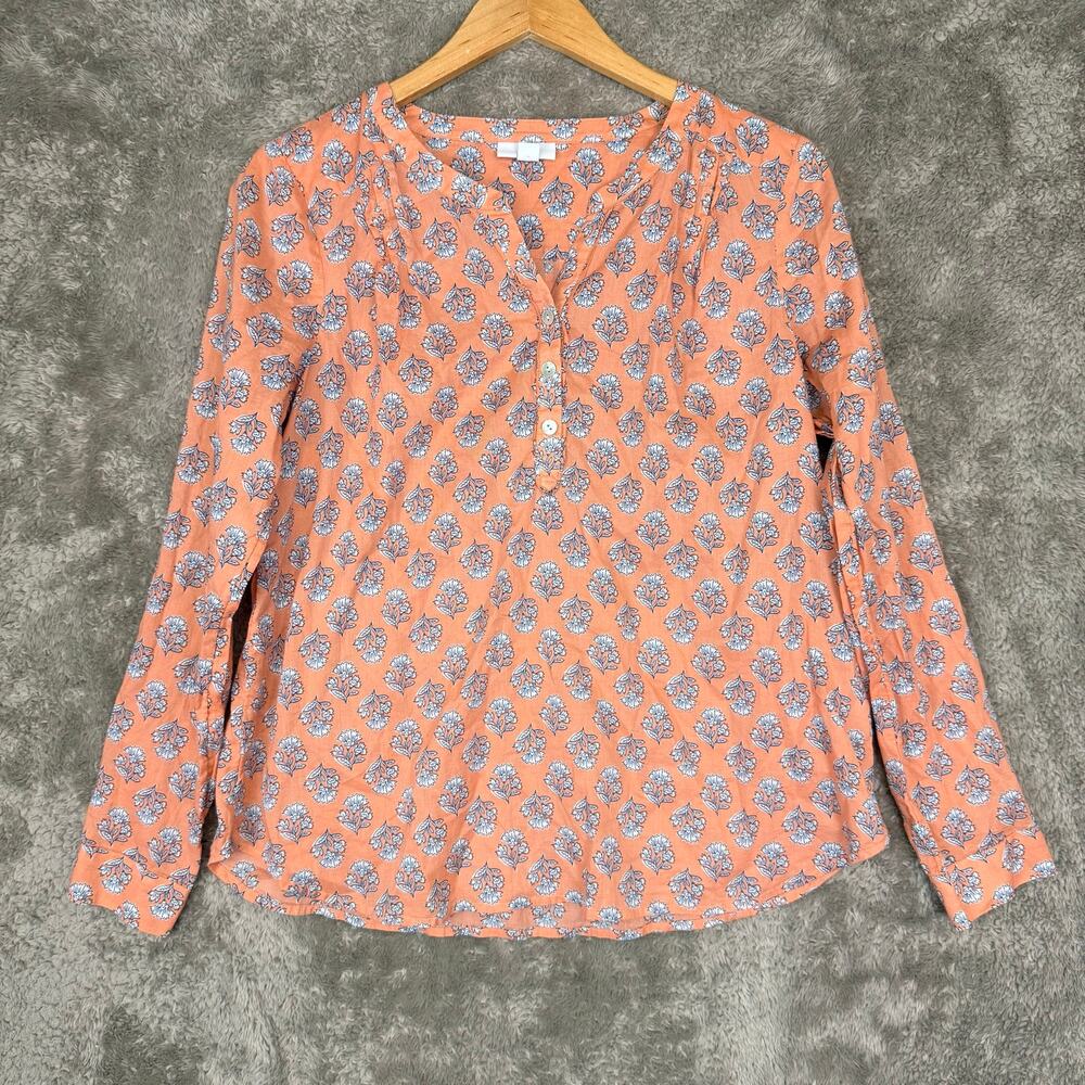 J Jill Block Print Pintuck Pleated Top Popover XS Extra Small